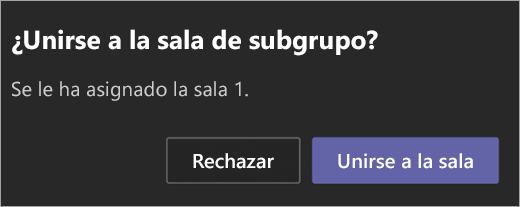 Invitación para unirse a una Sala para sesión de subgrupo.