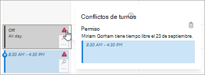 Administrar un conflicto de turnos en la programación en Turnos.