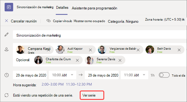 Imagen que muestra dónde está la serie de vistas en la sincronización de marketing