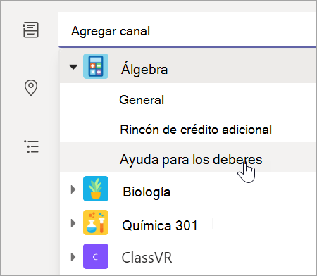 Elija el canal del equipo de la clase.