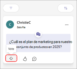 Un mensaje de Teams con un botón Votar y una flecha arriba.