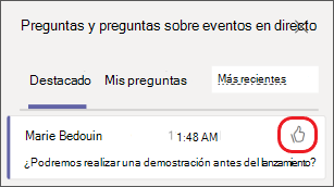 Selecciona el icono del pulgar hacia arriba