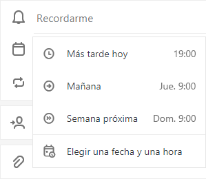 Recordármelo seleccionado con la opción de elegir Más tarde hoy, Mañana, La próxima semana o Elegir una fecha & hora