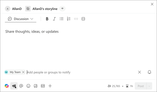 Captura de pantalla que muestra dónde se presenta Mi Teams en un nuevo anuncio de guión
