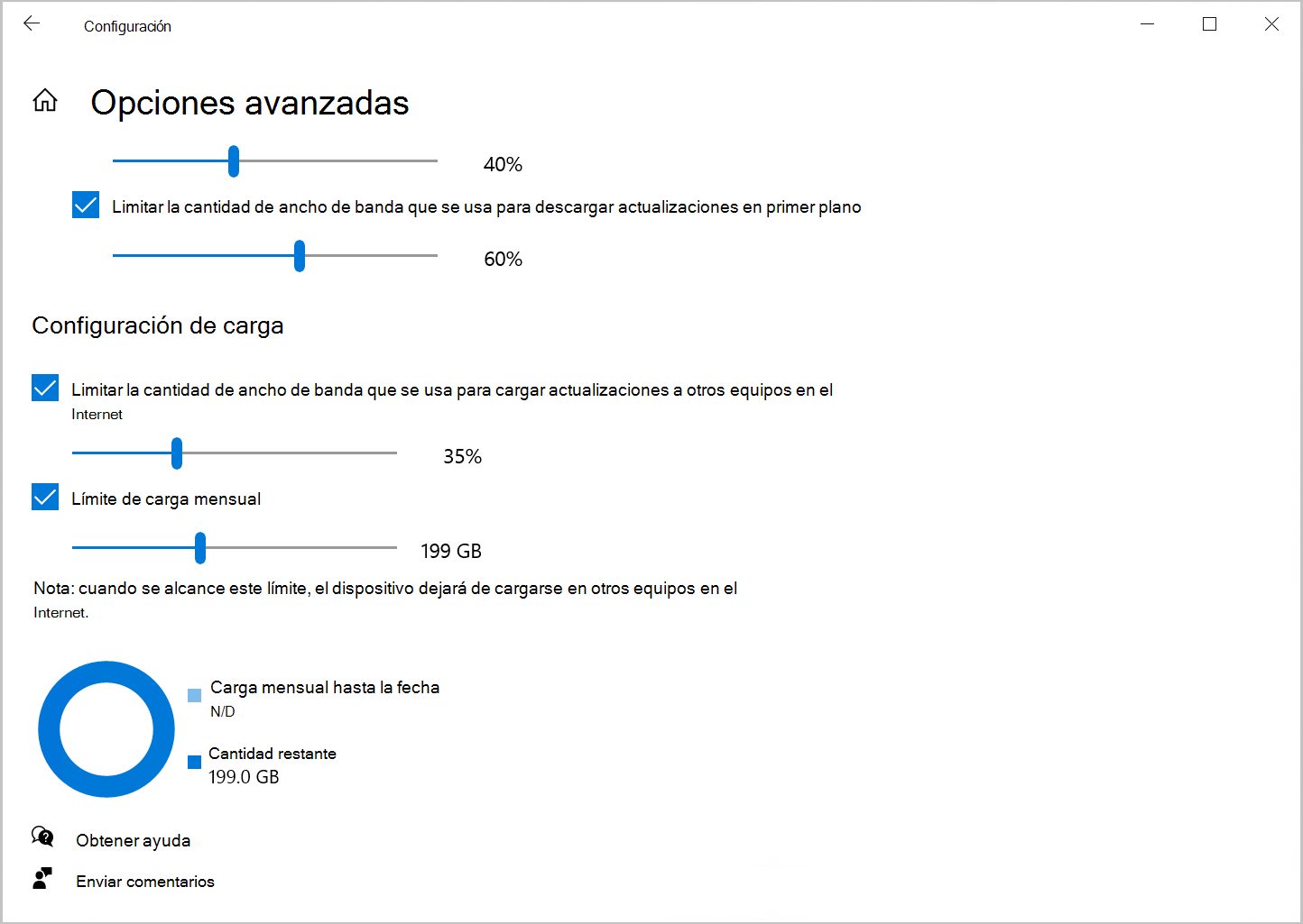 Captura de pantalla de la opción Optimización de distribución para limitar el ancho de banda de carga en Windows 10.