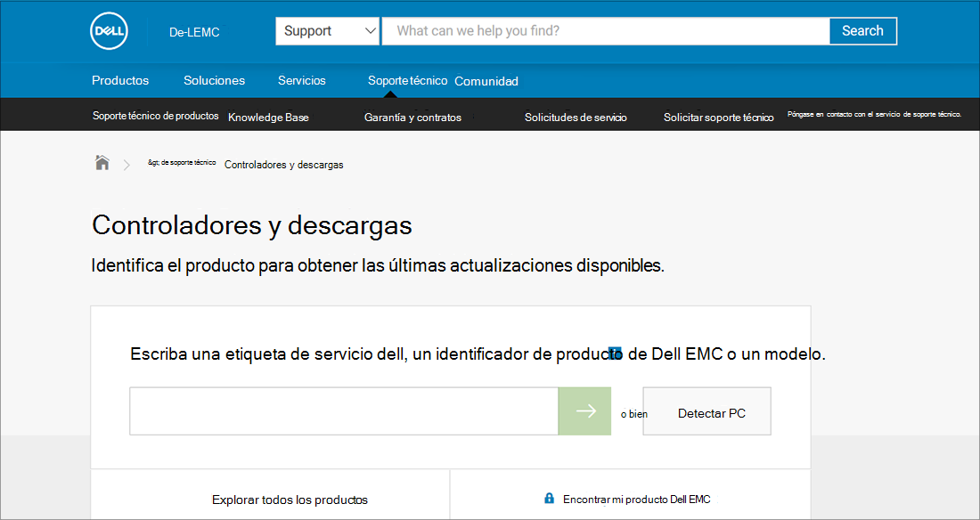 Ejemplo de OEM de controladores y descargas de Dell