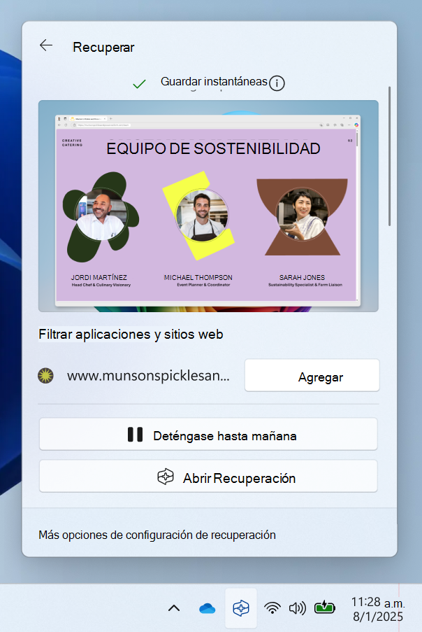 Captura de pantalla de la configuración rápida del icono recuperar la bandeja del sistema