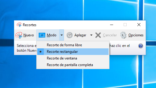 Snipping Tool mode options