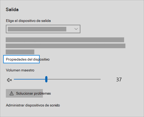 vínculo de propiedades del dispositivo de salida de sonido en el menú de sonido