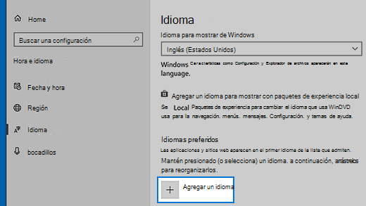Configuración del idioma en Windows 10