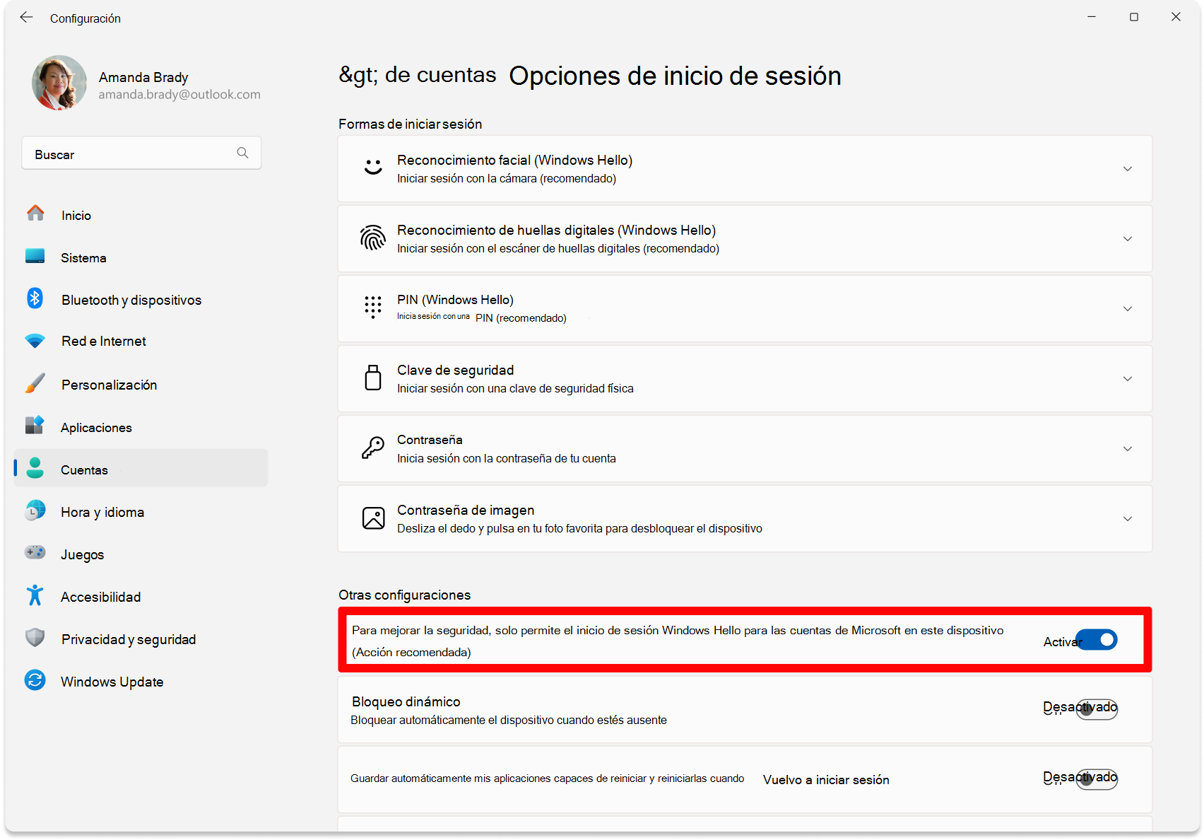 Screenshot of Settings - toggle to configure passwordless turned on.