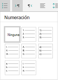 Opciones de numeración