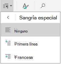 Opciones de sangría especiales