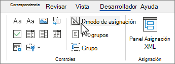 Pestaña Programador con el botón Modo de diseño seleccionado