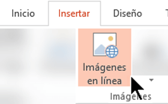 En la cinta de la barra de herramientas, seleccione Insertar y, a continuación, seleccione Imágenes en línea