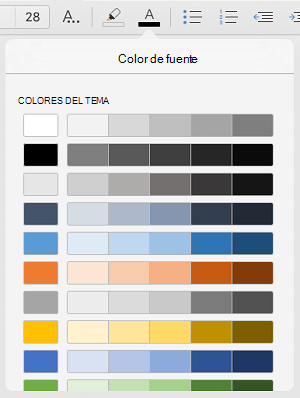 Paleta de colores de fuente de iPad