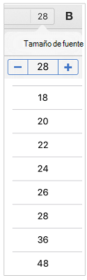 Lista de tamaño de fuente de iPad