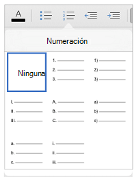 Galería de estilos de numeración de iPad