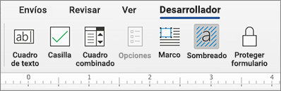 Pestaña Desarrollador con controles de contenido