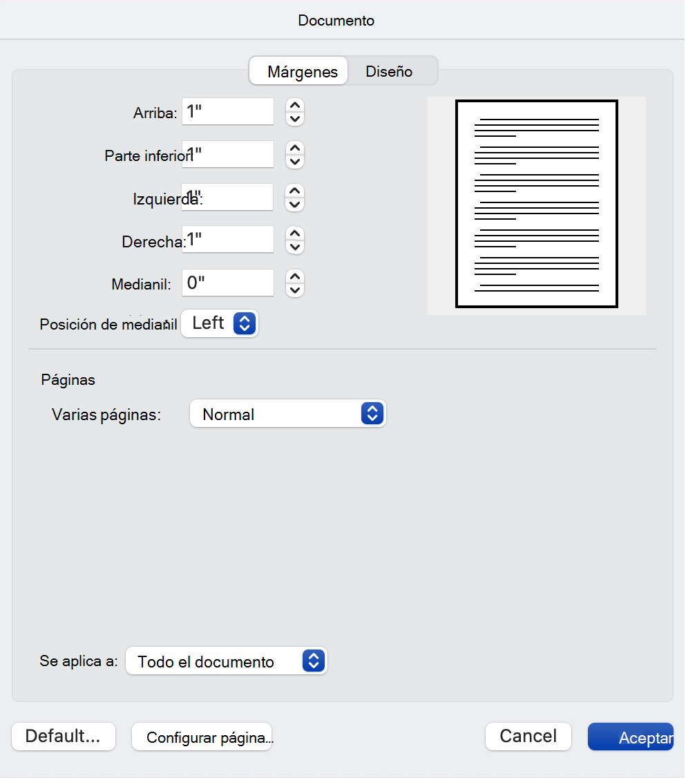 Configuración de márgenes