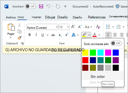 captura de pantalla resaltada de microsoft word two.png