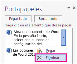 Eliminar un elemento del Portapapeles de Word 2013