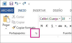 Iniciar el Portapapeles en Word 2013