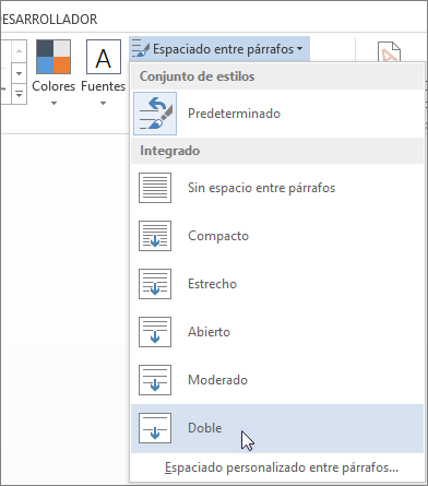 Menú Espacio entre párrafos