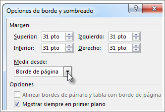 Cuadro de diálogo de opciones de bordes y sombreado