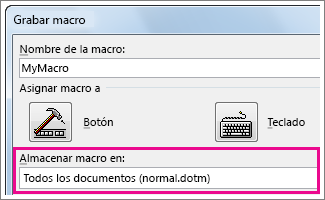 Cuadro para elegir la ubicación donde guardar una macro