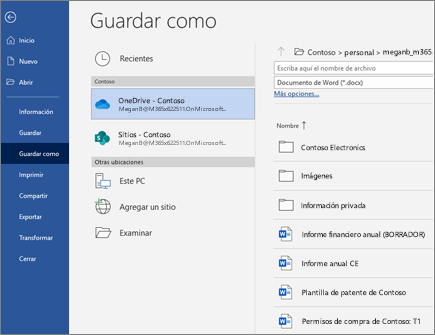 Guardar archivo de Word en la nube