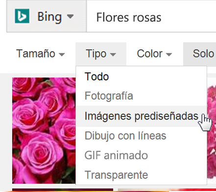Seleccione el filtro Tipo y elija Imagen prediseñada