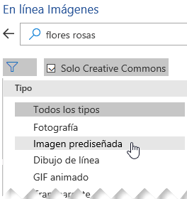 Seleccione el botón Filtro y elija Imagen prediseñada
