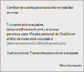Cambiar de cuenta para transcribir en este bloc de notas