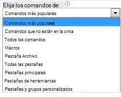 Lista Comandos disponibles en