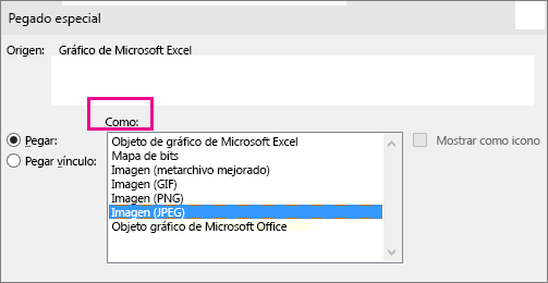 Parte superior del cuadro de diálogo Pegado especial