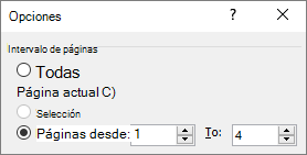 Especifique un intervalo de páginas en los cuadros De y A.
