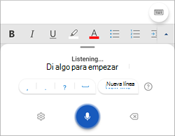 Captura de pantalla del Dictado en un teléfono Android.
