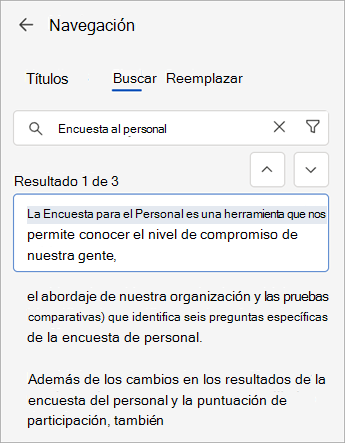 Puede usar el comando Buscar junto con el panel de navegación para buscar en el Word para el documento web.
