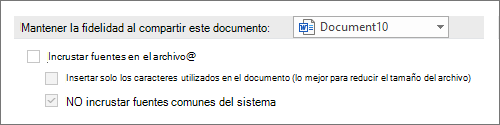 Captura de pantalla de No insertar fuentes