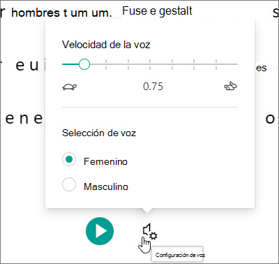 Configuración de voz del Lector inmersivo