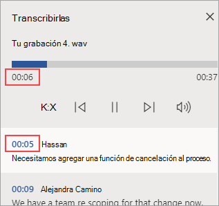 La sección que se está reproduciendo está resaltada