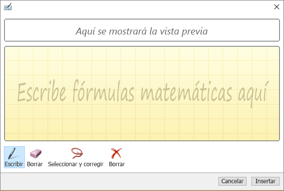Muestra el panel Ecuación de lápiz en Word