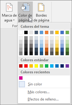 Se muestran las opciones de color de la página