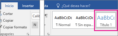 El encabezado 1 está resaltado en la pestaña Inicio.