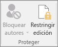 El icono Restringir edición se muestra en la pestaña Revisar