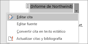 Se muestran las opciones disponibles en una cita.
