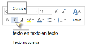 Seleccione texto y haga clic en Cursiva