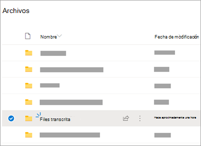 Carpetas de OneDrive con la carpeta Archivos transcritos visible