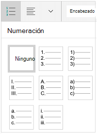 Galería de estilos de numeración de tabletas Windows